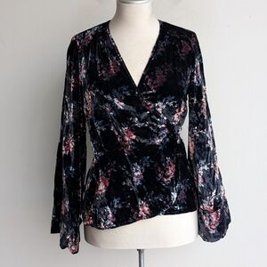 Zara Velvet Floral Wrap Blouse